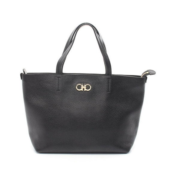 Salvatore Ferragamo Tote Black Bag Double Leather - Picture 1 of 7